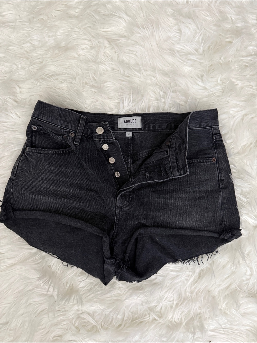 Agolde Black High-Rise Button-Fly Denim Shorts 27